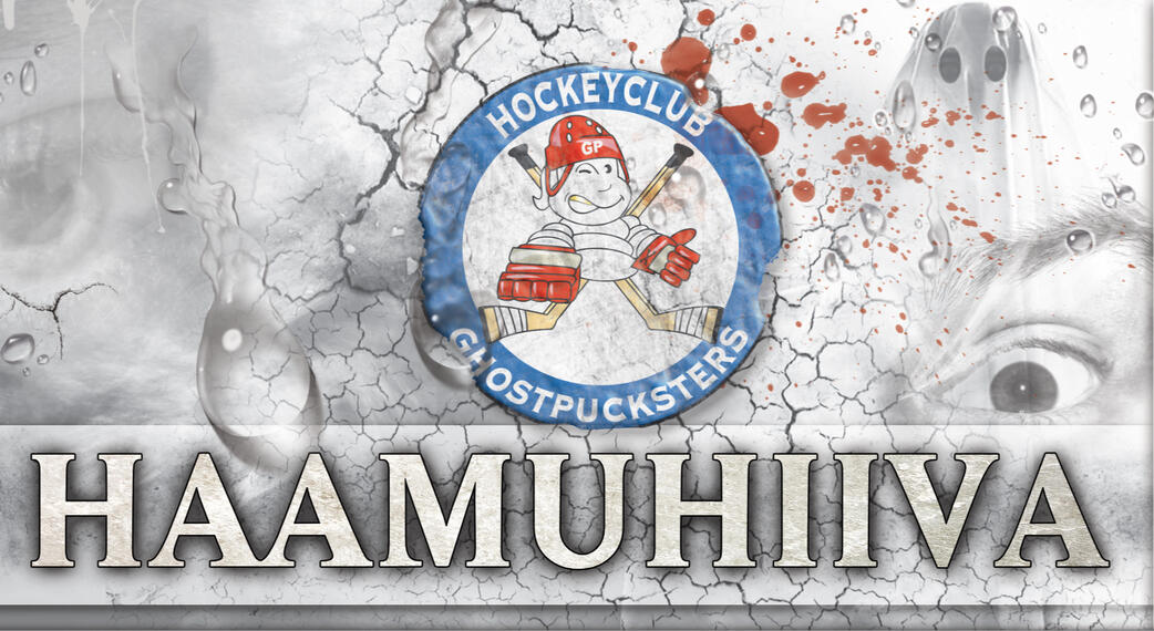 Ghostpucksters - jääkiekkojoukkueen nimikko-oluen etiketti Ghostpucksters - jääkiekkojoukkueen nimikko-oluen etiketti